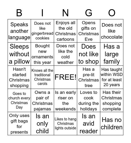 Christmas  People  Bingo Card
