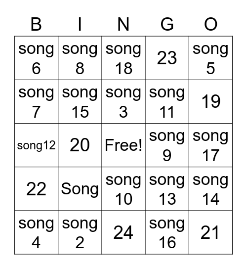 Music Bingo Card