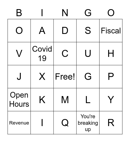 Town Hall Bingo Card