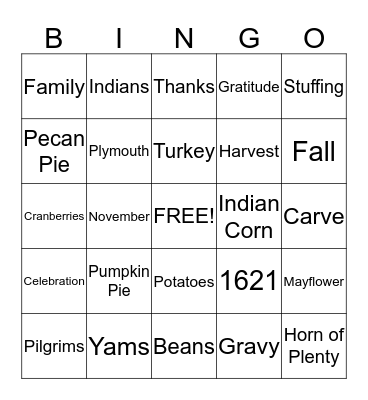 THANKSGIVING Bingo Card