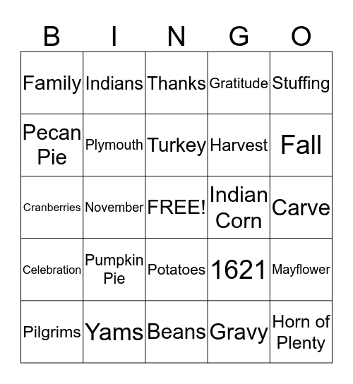 THANKSGIVING Bingo Card