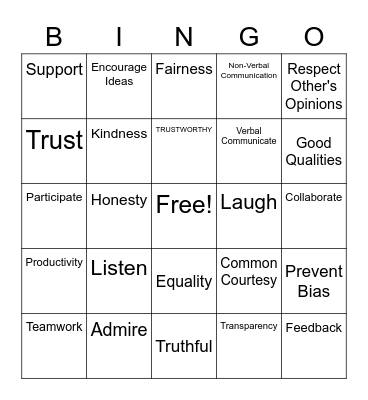 Respect One Another's Ideas Bingo Card