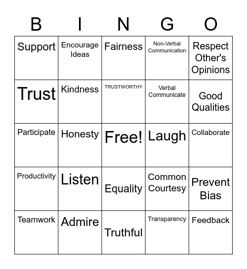 Respect One Another's Ideas Bingo Card