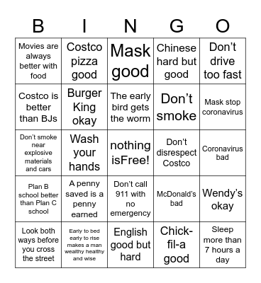 我是泽瑞 life lessons Bingo Card