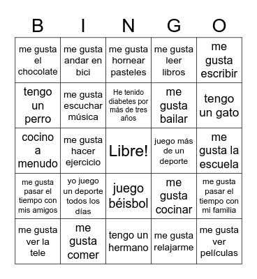 Bingo de la vida diaria Bingo Card