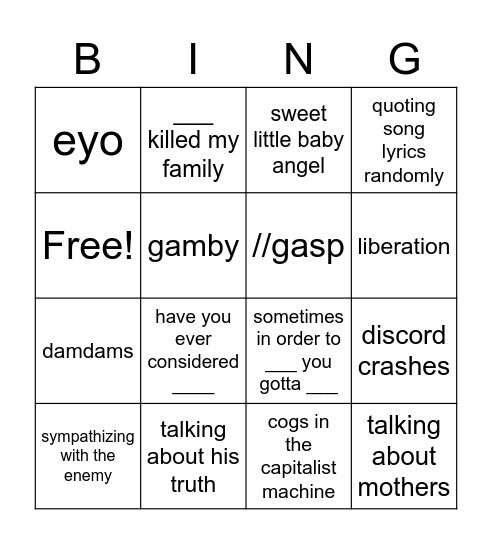 Kamsi Bingo Card