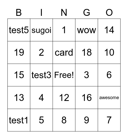 Test Bingo Card