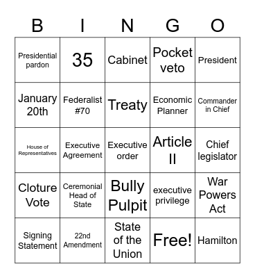Executive Branch Review Bingo Card