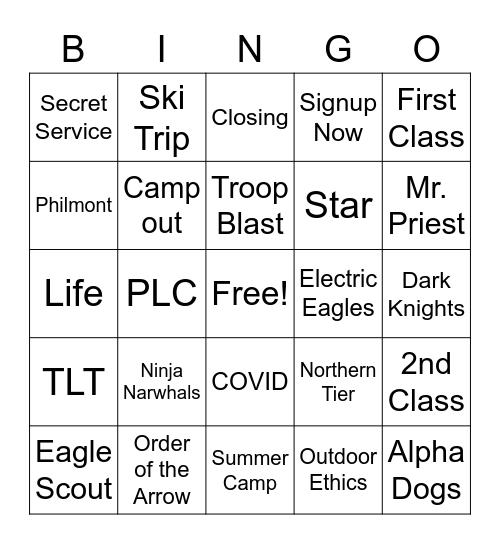 Troop 352 Bingo Card