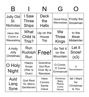Christmas Carol Bingo I Bingo Card