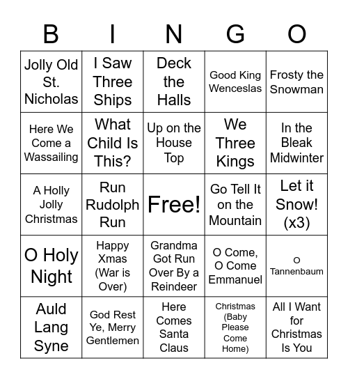 Christmas Carol Bingo I Bingo Card