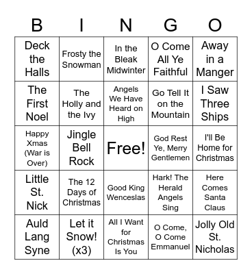 Christmas Carol Bingo I Bingo Card