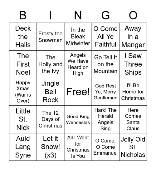 Christmas Carol Bingo I Bingo Card