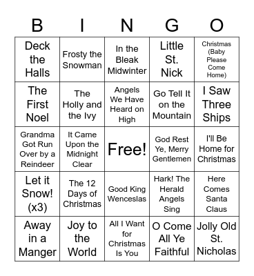 Christmas Carol Bingo I Bingo Card