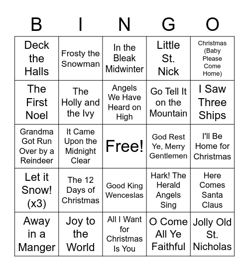Christmas Carol Bingo I Bingo Card