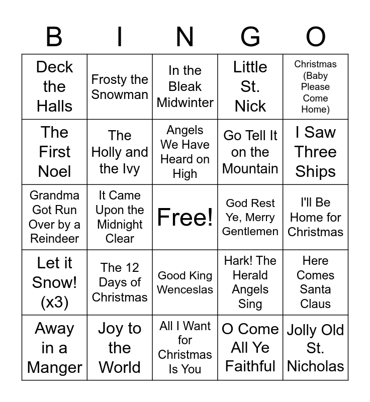 Christmas Carol Bingo I Bingo Card