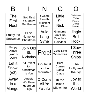 Christmas Carol Bingo I Bingo Card