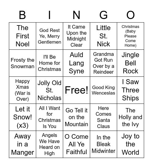 Christmas Carol Bingo I Bingo Card