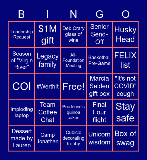 Events Team Bingo Card