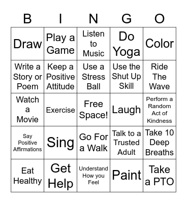 Coping Skills Bingo! Bingo Card