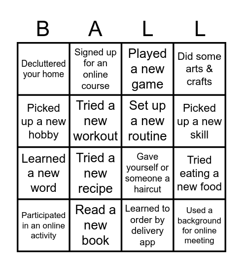 Learner Bingo Card