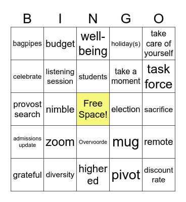 December Faculty Meeting BINGO Card
