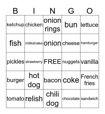 Food Words 1 Bingo Card