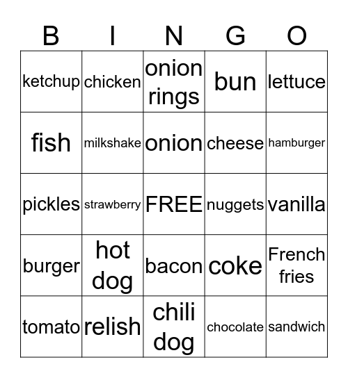 Food Words 1 Bingo Card