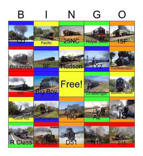 Steam Locomotives with Smoke Deflectors Bingo Card