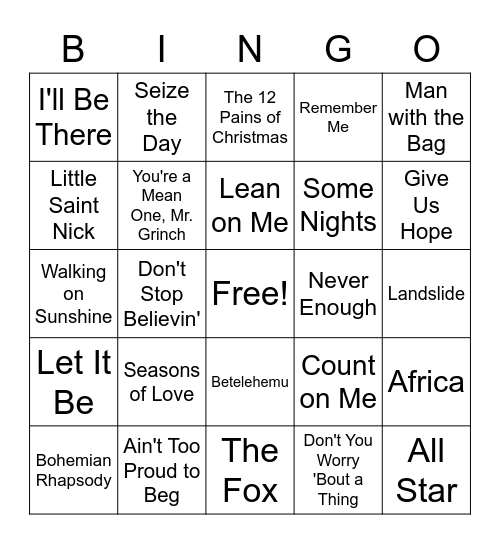 Choir Bingo Card
