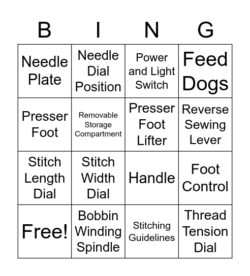 Sewing Machine Bingo Card