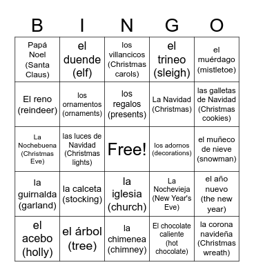 Navidad/Christmas Bingo Card
