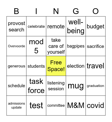 December Faculty Meeting BINGO Card