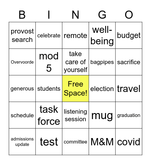 December Faculty Meeting BINGO Card