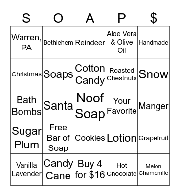 NOOF Soap Christmas BINGO Card