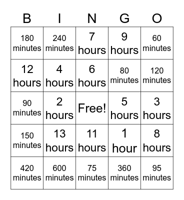 Time Conversion Bingo! Bingo Card