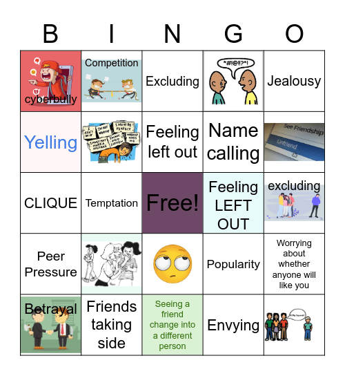 Middle School Drama Bingo Card