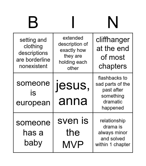 liv fic Bingo Card