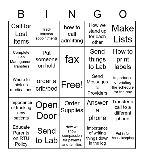 HUC Bingo Card