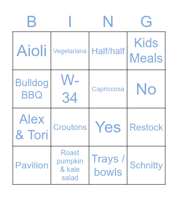 FOH FOOD FUN Bingo Card