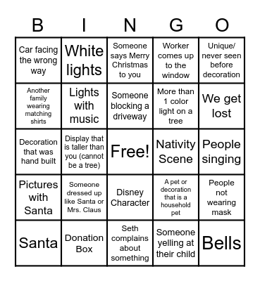 Christmas Light Bingo! Bingo Card