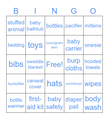 Cooper baby shower Bingo Card