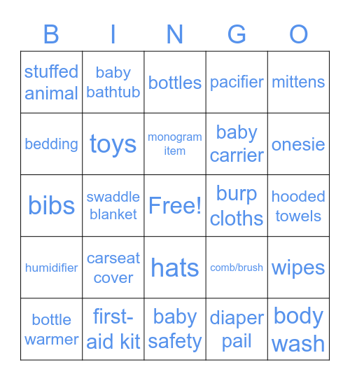 Cooper baby shower Bingo Card