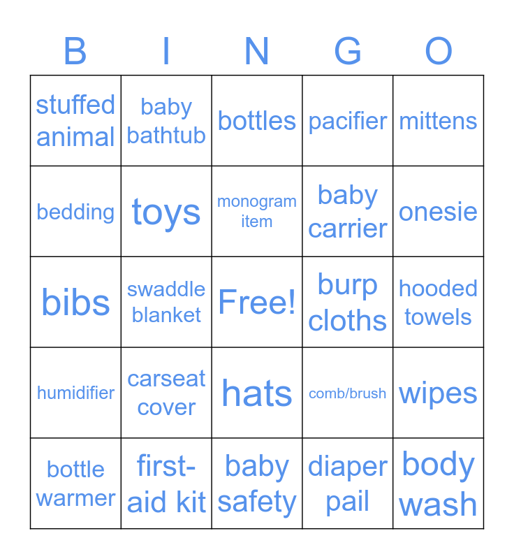 Cooper baby shower Bingo Card