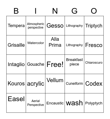 Art Terms Bingo Card