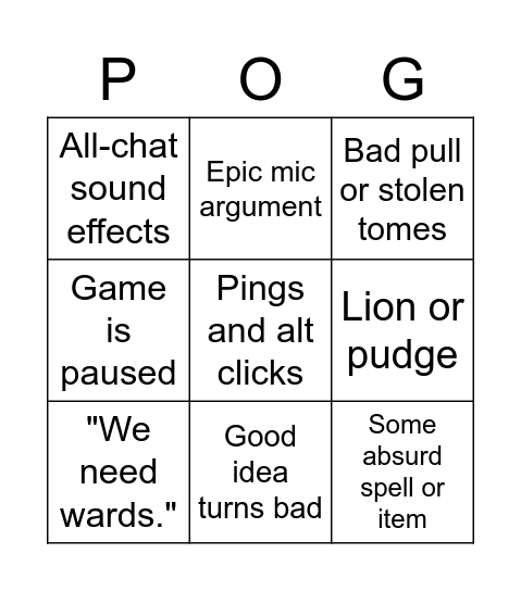 The Howie Dota Experience Bingo Card