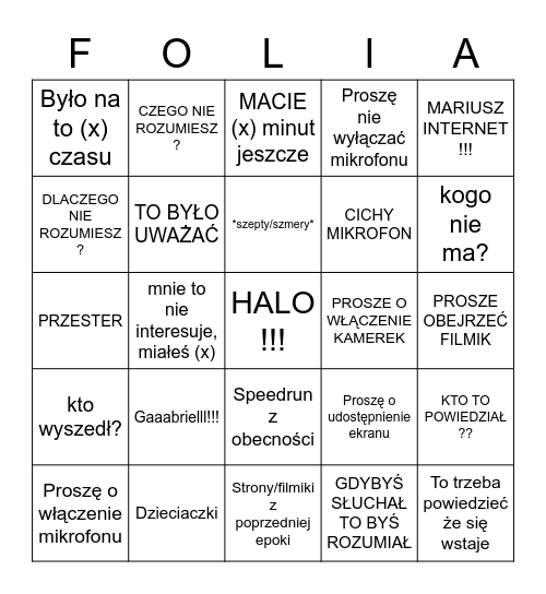 E- lekcje Bingo Card