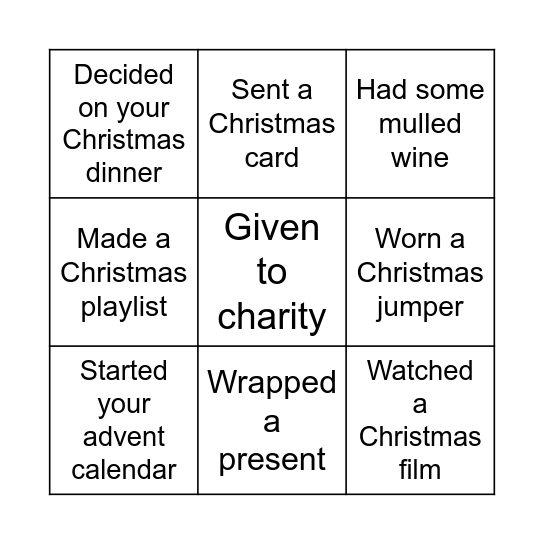 Jodie and Toby's Seasonal Bingo Card