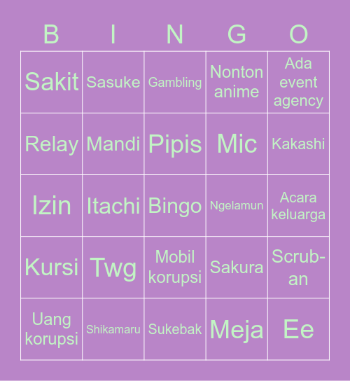 Fah Bingo Card