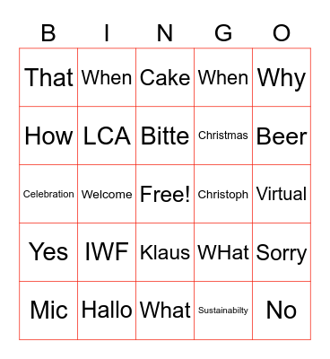 Christmas Party 2020 Bingo Card
